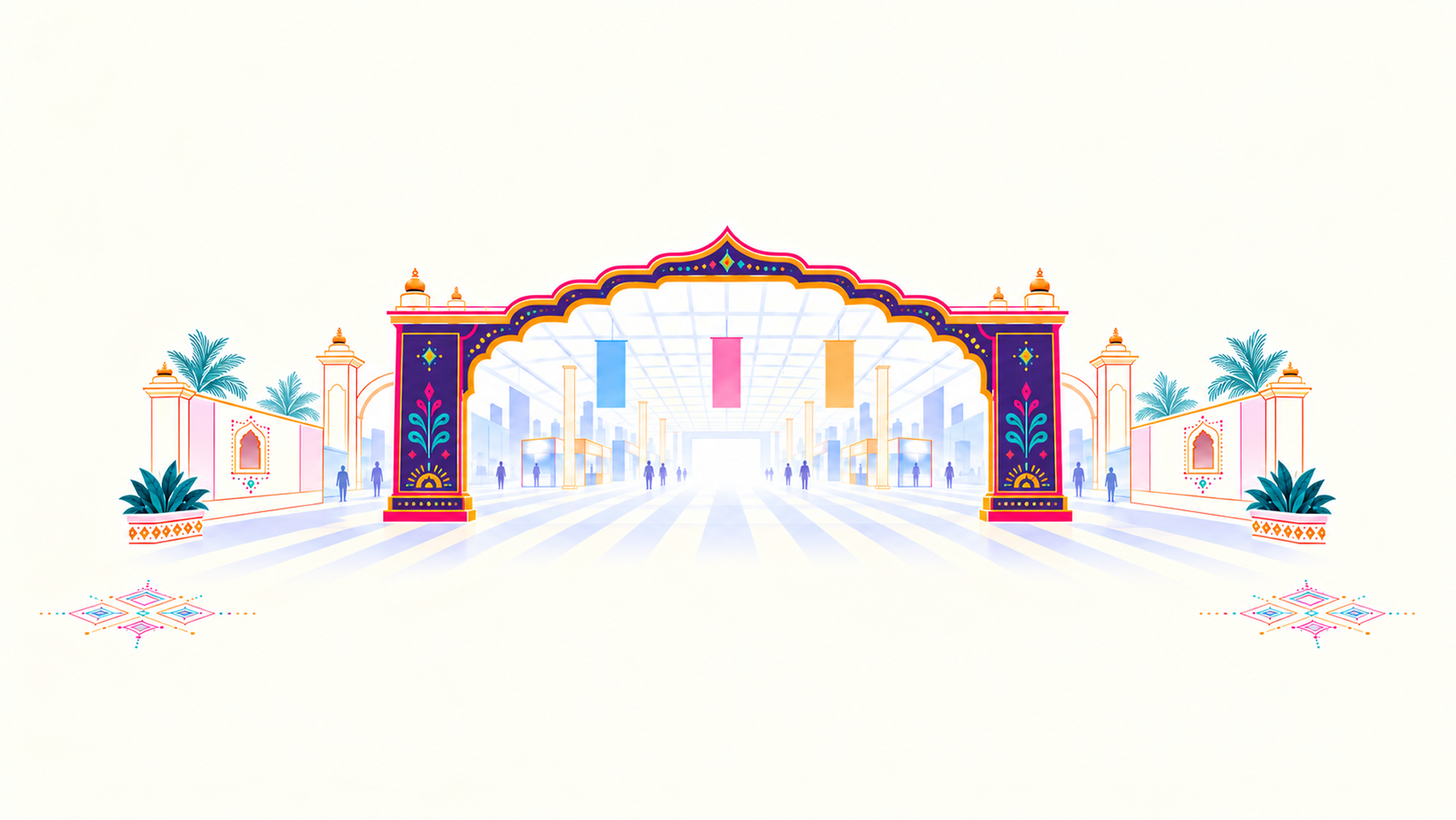 Illustration of the Cypher 2026 expo gateway at KTPO, Bengaluru